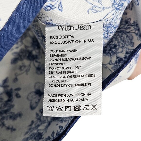 With Jean‎ Sabrin Mini Dress Toile Papillon Strapless Floral Blue White Size M - Picture 9 of 13